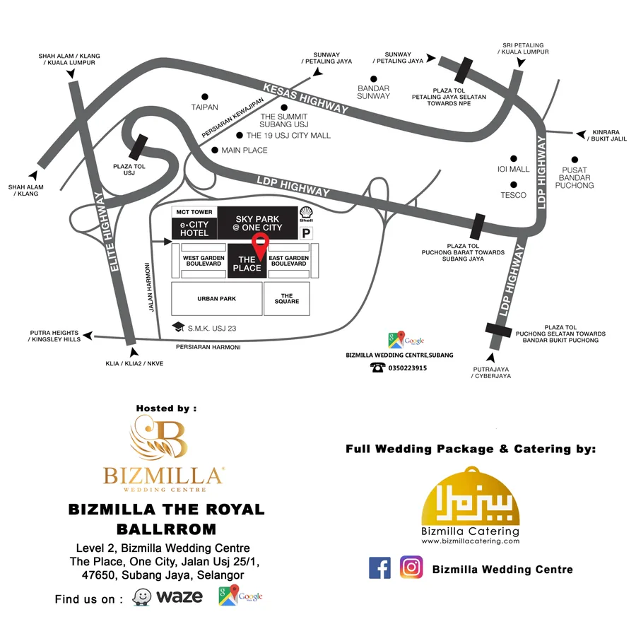 Peta lokasi Royal Ballroom, The Place @ One City, Subang Jaya