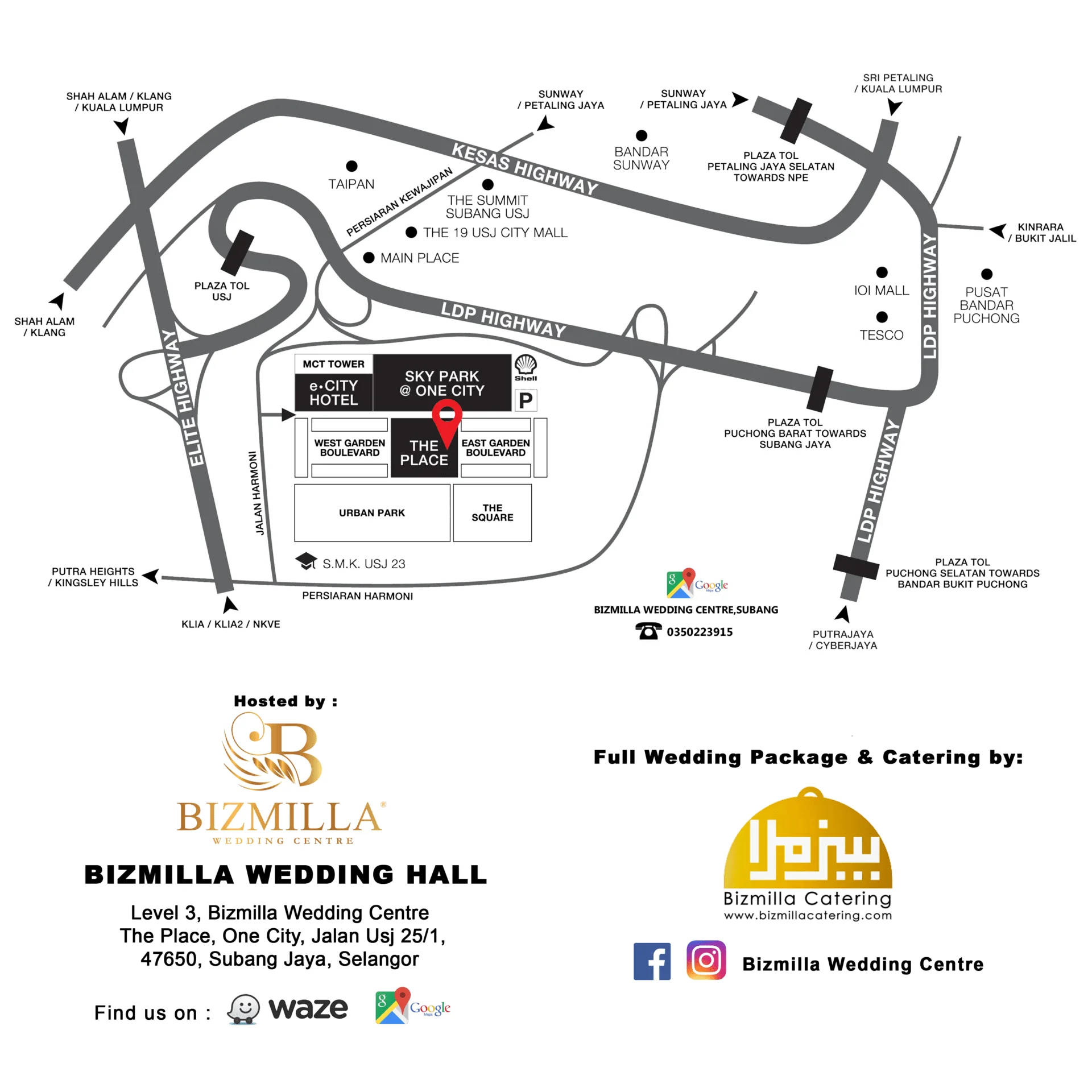 Peta lokasi Wedding Hall, The Place @ One City, Subang Jaya